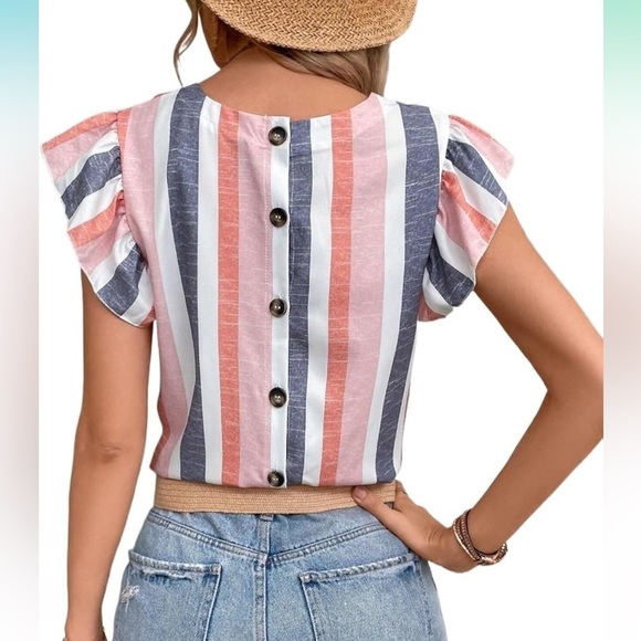 SHEIN Multicolor Striped Ruffle Sleeve Blouse - Picture 3 of 6